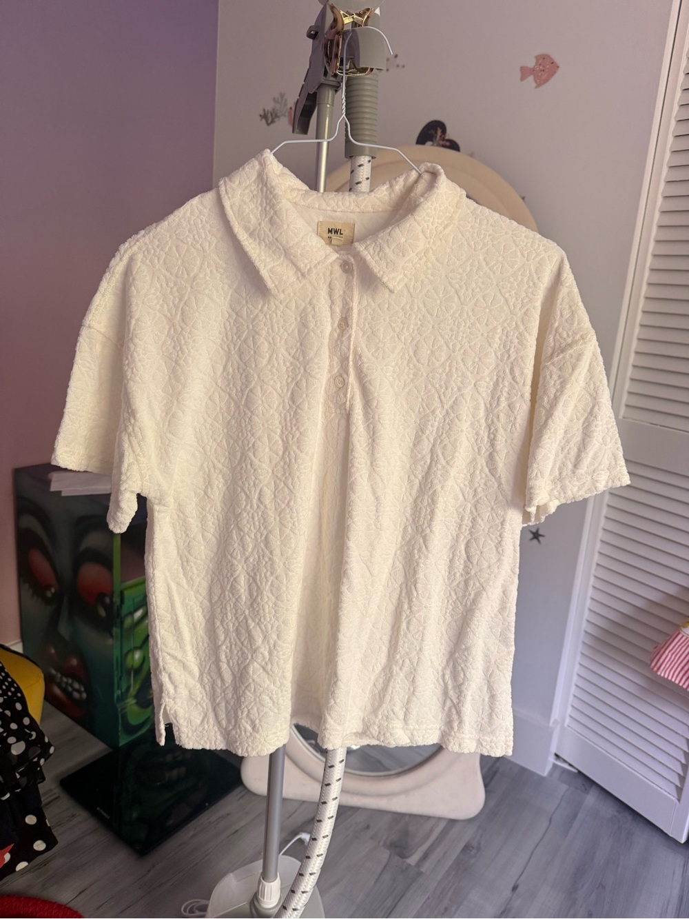 Madewell Cream Textured Short-Sleeve Polo